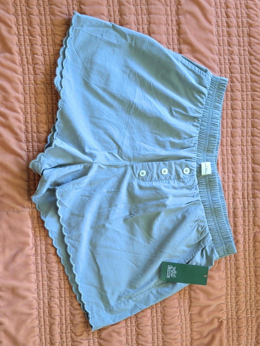 wild fable Light Blue Scalloped High-Waist Button Shorts